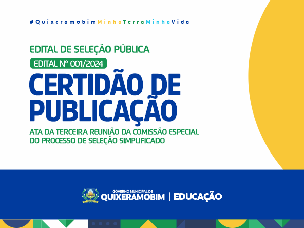 Certidão de publicação da ata da terceira reunião da comissão especial do Processo Seletivo Nº 001/2024